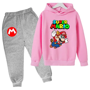 Vaikai Mario Bros Hoodie Kelnės Mados Atsitiktinis Super Berniukai Mergaitės Karikatūros, Palaidinės Kostiumo Vaikui Megztinis Sportinę Dovana Vaikui
