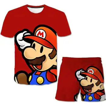 Vaikai Nustatyti, Super Mario 3d Anime Cartoon marškinėlius Atsitiktinis Šortai Vaikams viršūnes Trumpas Rankovės Tees Animacinių filmų Vasaros kostiumas berniukui, mergina t shirts