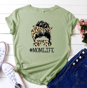 Vasarą Moterys Marškinėliai Medvilnė, Juokinga Leopard Mum Spausdinti Trumpas Rankovės Negabaritinių Tshirts Atsitiktinis Grafinis Tee Viršūnės