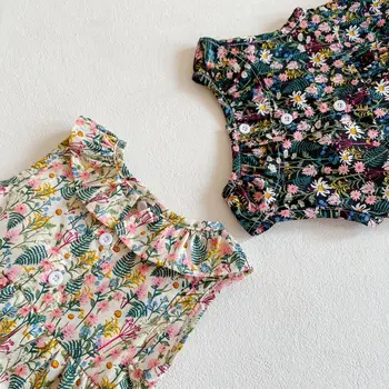Vasarą naujas plonas skirsnio atvartas gėlių rankovių leotard Romper laipiojimo drabužiai naujagimiams mergina drabužiai