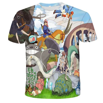 Vasarą Naujų Berniukų, Mergaičių Mano Kaimynas Totoro T-shirt 3D Ghibli Kawaii Hayao Miyazaki Šieno Anime ir Animacinių filmų Juokinga, Vaikų trumpomis Rankovėmis Viršūnes