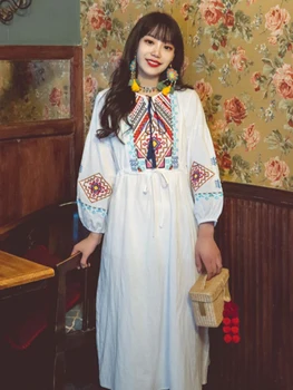 Vasarą Naujų korėjos Ins Moterų Suknelė Retro Etninės Romantiška 