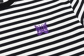 Violetinis Drugelis Išsiuvinėti Adatos Marškinėliai Vyrams, Moterims, Juodos Ir Baltos Juostelės marškinėliai Apykaklės AWGE Viršūnes Tee