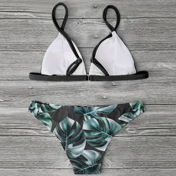 Womail bikinis mikro bikinis maudymosi kostiumėlį padengti iki Moterų maudymosi Kostiumėliai, Bikini Print Lapai, Push-Up Kamšalu maudymosi kostiumėlį, Maudymosi Paplūdimio