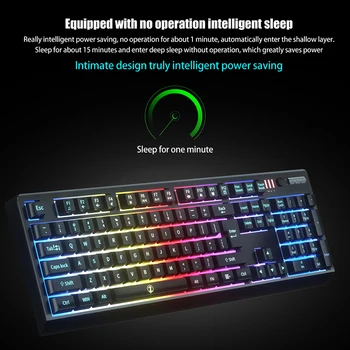 ZJFKSDYX belaidžio žaidimų klaviatūra, 2.4 G ryšį palaiko įkrovimo RGB LED apšvietimu, ergonomiškas vandeniui mechaninė 104 mygtukas