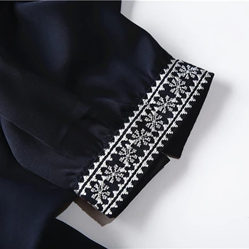 Šilko Palaidinė Moterims Marškinėliai Atsitiktinis Stiliaus Kietas siuvinėjimo O Kaklo Trijų ketvirčių Rankovės Elegantiškas Stilius Naujos Mados