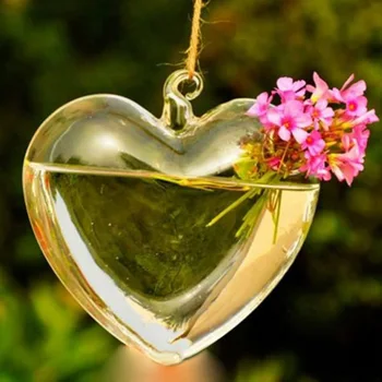 Širdies Formos Kabinti Stiklo Menkniekis Augalų, Gėlių Vaza, Apdailos (Skaidrus)