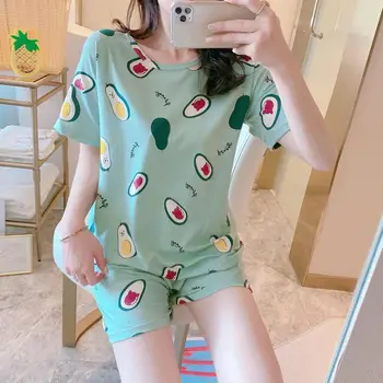 Žalia Sleepwear Rinkiniai Moterims Mielas Avokado Modelio Pižama Trumpą Namų Drabužiai Karšto Pardavimo Femme Apatiniai Pijamas mielas pižama komplektas