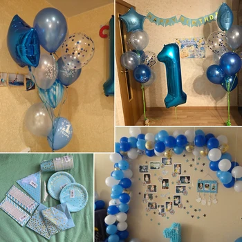 1 Mėlynas Balionas Nustatyti Berniukų Vienerių Metų Gimtadienį 1th Gimtadienio Baby Shower Apdailos Vaikai Laimingi Gimimo Dieną Ballon Girliandą Deco