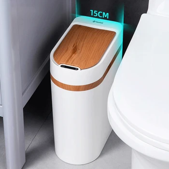 10L Smart Jutiklis Šiukšliadėžės Medžio Imitacija Touch Nemokama Automatinė Jutiklis virtuvės Šiukšliadėžę Vonios kambarys Šiukšliadėžės