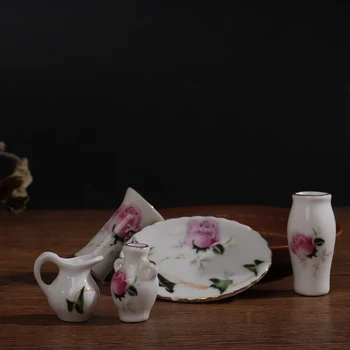 1pc Mielas Gėlių Raštas Mini Keramikos Vazos Įvairių Formų Plokštelės Lėlių Miniatiūros Priedai