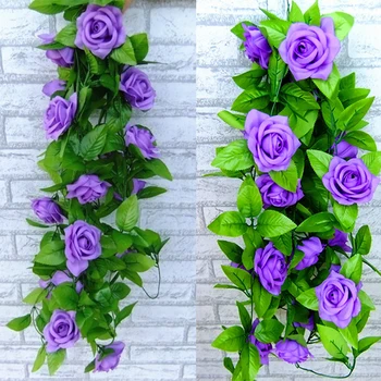 2.4 M Rožių Gėlių Vynuogių Šilko Dirbtinių Lapų Padirbtų Augalų Lapai Ivy Vynuogių Multi-Color Kabo Gėlių, Vestuvių Namų Kambario Dekoro