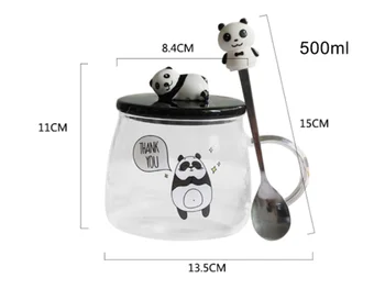 2020 Kūrybos Mielas 3D Panda Puodeliai Aukštai Temperatūrai Atsparus su Dangteliu ir Spoonglass Taurės Nešiojamų Studentų Pusryčiai Pieno Puodelis
