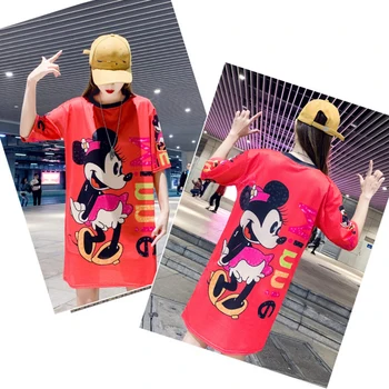 2021 Disney Ilgai T-shirt Moterims, Animacinių filmų Minnie Mouse Grafikos Anime Kawaii Viršūnes Trumpas Rankovės Sijonas Moterų Saldus Viršūnių Tee Drabužiai
