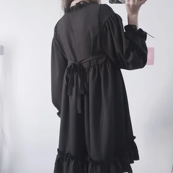 2021 Japonijos Gotikos Vasaros Šifono Suknelė Moterims Derliaus Lankas Tvarstis Pynimas Black Lolita Suknelės Vestidos Skraiste Femme