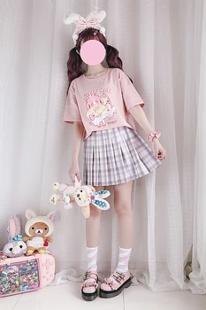 2021 kawayi Rožinė Desertas Slaugytoja Japonijos Prarasti Animacinių filmų Print T-shirt Minkštas Mergina Saldus Vasaros Studentų Lolita Kolegija Stiliaus Viršūnes