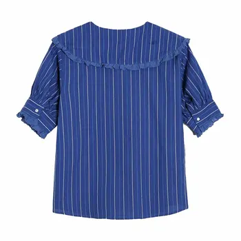 2021 Naujas Vasaros Moterų Dryžuotas Marškinėliai Susiėmę Kaklo Trumpomis Rankovėmis, Marškiniai, Elegantiškos Ledi Mada Atsitiktinis Moterų Drabužiai