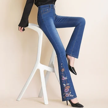 2021 naują stilių moterų siuvinėti džinsai stretch džinsai moterų varpas nuosėdos moteriškos kelnės aukštu juosmeniu liesas džinsus stree