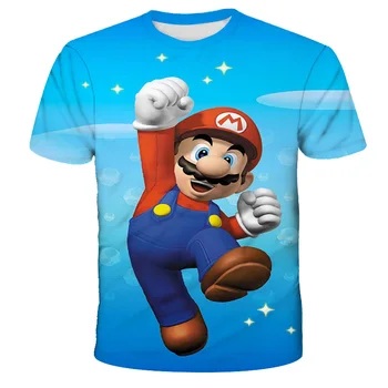 2021 Vaikai 3D T-Shirt Mario Viršūnės Vasarą Tee Trumpas Rankovės Vaikams Medžiaga Berniukai/Mergaitės Animacinių filmų Cool Marškinėliai 4-14T