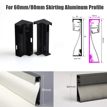60mm/80mm LED Grindjuostes Linija Kaladėlė Šviesiai Aliuminio Profilio Priedai Baseboard Plastiko Vidinis Kampas Išorinis Kampas Jungtis