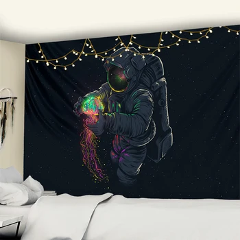 Astronautas Sienos Gobelenas Su Juodo Fono Spalva Medūzos Tarpžvaigždinės Dangaus Gobelenas Sienos Hnaging Hipių Boho Bendrabučio Dekoras