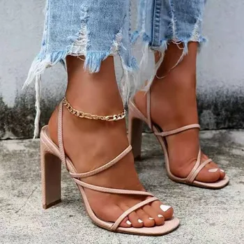 Aukštos obcasie sandalai moterims vasaros 2021 naujas stilius storio obcasie aikštėje pirštas dirželis atidaryti tne ponios sandalai paprasta strappy sandalai