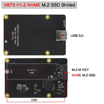 Aviečių Pi X873 NVMe M. 2280 2 SATA SSD Skydas, X873 V1.2 Išplėtimo Valdybos Aviečių Pi 4 B Modelis