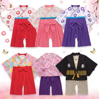 Baby Girl Rompers Japonų Stiliaus Kawaii Merginos Gėlių Spausdinti Kimono Suknelę Vaikams kostiumas Kūdikiams Yukata Azijos Drabužiai