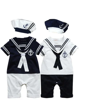 Berniuko kostiumas vaikams drabužių karinio jūrų laivyno jūrininkas, kapitonas romper jumpsuits+Hat Medvilnės Naujagimių trumpas rankovės baltos karinio jūrų laivyno jūreivis 0-24M