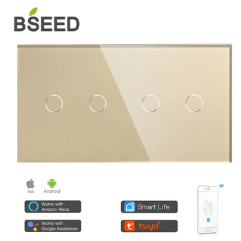 Bseed 4 Gauja Wifi Touch Jungiklis ES Standartas Touch Smart Switch Juodai Balto Aukso Su Stiklo 157mm Skydas Namų Tobulinimo Darbo Tuya