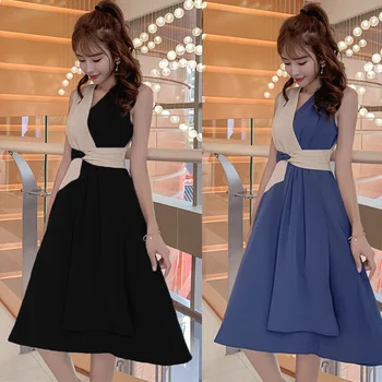 Derliaus Sujungimas Moterų-Line Ilga Suknelė V Kaklo Berankovis Vasaros Biuro Šalis Bohemijos Plius Dydis Suknelės Elegantiškas Korėjos Vestidos