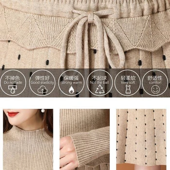 Elegantiškos Ilgi Megztiniai kratinys Moterų dot spausdinti Megztinis Suknelė Storas Šiltas Žiemos Dress Moterų Šonkaulio Golfo Linijos Suknelė Office Lady