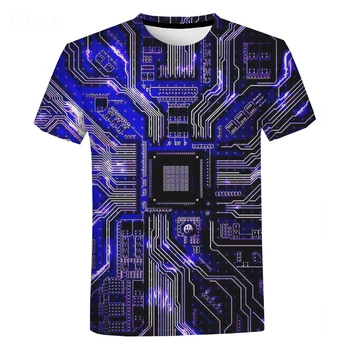 Elektroninių hip-hop vyrų ir moterų 3D spausdinimo mašina Harajuku vasaros Harajuku stilius trumparankoviai marškinėliai viršų