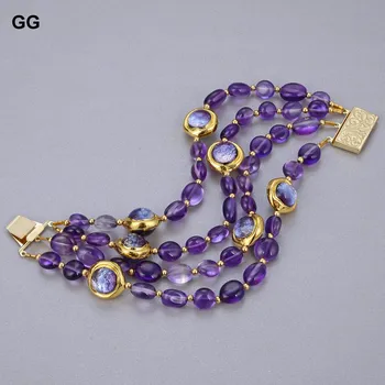 GuaiGuai Papuošalai 4Rows Gamtos Violetinė Amethysts Grubus Su Electroplated Krašto Violetinė Murano Glass Apyrankė 8