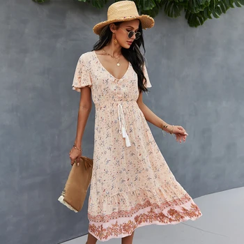 GXDS 2021 Ponios Suknelė Vasarą Naujas Mados Šalis V-kaklo Moterų Atsitiktinis Suknelė Elegantiškas Gėlių Ilgas sijonas