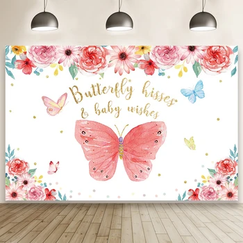 Gėlių su Pink Butterfly Fone Portretinė Fotografija Vaikams Gimtadienio Photozone Backdrops Photocall Foto Studija