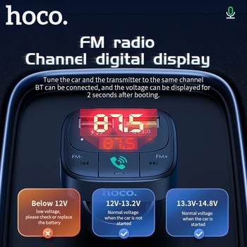 Hoco 3.1 Dual USB QC3.0 Greito Įkrovimo Automobilinis Įkroviklis Bluetooth5.0 FM Siųstuvas Belaidė laisvų Rankų įranga Garso Imtuvas, LED Ekranas 12V