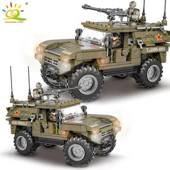 HUIQIBAO Karinio Modelio Blokai 405pcs WW2 Šarvuotų Automobilių Transporto priemonė su 2 Kareivis Armijos Ginklu Sunkvežimių Plytų Žaislai Vaikams