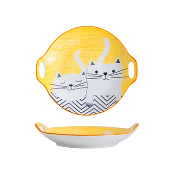 Japonų stiliaus mielas animacinių filmų namų animaciją kačių indai stalo įrankiai sriubos dubenėlį makaronų dubenį patiekalų kūrybinės keramikos vakarienė plokštės