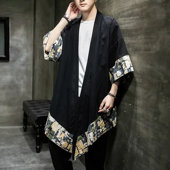 JDDTON vyriški Medvilniniai Skalbiniai Kimono Striukės Laisvalaikio Megztinis Tradicinių Streetwear Marškinėliai Kinų Stiliaus Samurajus Atsitiktinis Paltai JE557