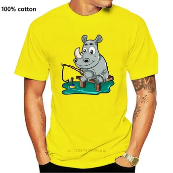 Juokingi Žvejybos Rhino Raganosio Fisher Animacinių Filmų Dovana Komiksų T-Marškinėliai Mens O-Kaklo Homme Tshirts 2020 Tee Marškinėliai