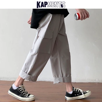 KAPMENTS Vyrų Pavasarį Japonijos Streetwear Krovinių Kelnės 2021 Mens Harajuku Sweatpants Kišenės, Platus Kojos Poilsiu Vyrų Baggy Kelnės