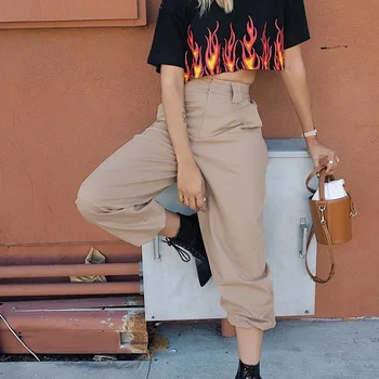 Karšto Didelis Kišenės Krovinių kelnės moterims Aukšto Juosmens, Palaidi Streetwear Baggy pants Tactical Kelnių hip-hop aukštos kokybės poilsiu kelnės