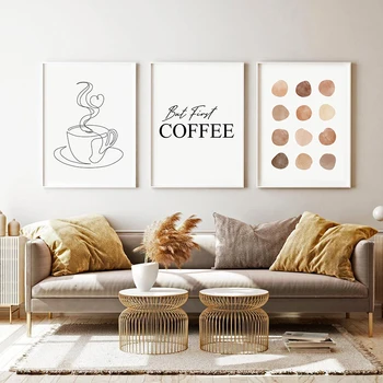 Kavos Puodelis Abstraktus Piešinys Menas Spausdinti Juoda Balta Minimalistinio Plakatas Sienos Meno Tapybos Drobės Kavinė, Parduotuvė, Virtuvės Modernus Dekoro