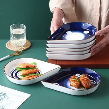 Keraminės lėkštės, stalo reikmenys derinys Creative plokštės Namų rankomis dažyti žuvies patiekalai Patiekalai, Japonų ir korėjiečių patiekalus