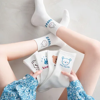 Kojinės moteriškos pavasario vasaros naujus produktus triušis mielas saldus plonas korėjos versija jk baltos kojinės animacinių filmų ponios vidutinio vamzdis kojinės