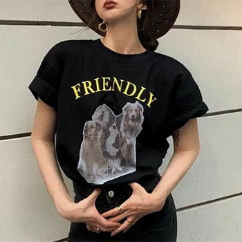 Korėjos Juokinga Didelis Šuo, Spausdinami T Marškinėliai Moterims Medvilnės Medžiaga Tshirts Laisvi O-kaklo Harajuku Vasaros Tees 2021Streetwear Kawaii Viršūnės