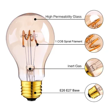 LED, Kaitinamosios Lemputės G40 T45 ST64 G80 G95 G125 Spiralinės Šviesos, 3W 2200K Retro Vintage Šviestuvai, Dekoratyvinis Apšvietimas, šviesos srautą galima reguliuoti Edison Lempos