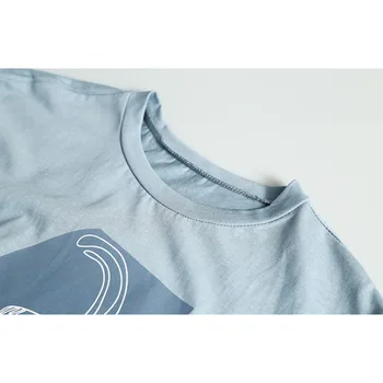 Mados laisvos Moters T-shirt Vasaros Pring trumpomis Rankovėmis Apvalios kaklo Žmogaus Veidas Atspausdintas Spausdinimo Atsitiktinis Balta Mėlyna Moterų Tees Viršūnės