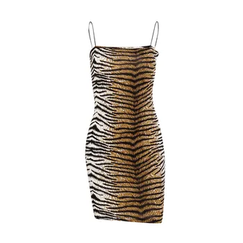 Mados Seksualus Leopardas Spausdinti Velniop Kaklo, Rankovių Vamzdis Slydimo Mini Suknelė Rudenį Moterys Šalis Klubo Bodycon Komplektus Streetwear#g30